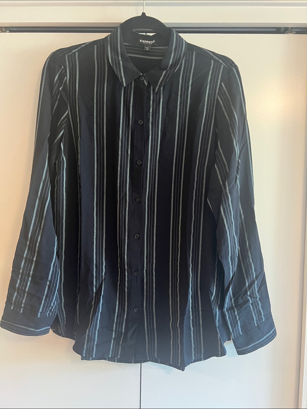 Express Black The City Shirt with Subtle Grey Striping
